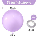 36 Inch Giant Pastel Purple Balloons, 6 Pack Large Round Pastel Purple Latex Balloons For Anniversary, Birthday, Christmas, Wedding, Baby Shower Party Decorations
