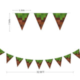 32Ft Pixel Miner Banner – Green & Brown Pennant Flag Garland for Gamer Parties