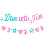 Mermaid 5Th Birthday Decorations, Dive Into Five Banner, Mermaid Birthday Banner Kit, Under The Sea Ocean 5 Years Old Bday Party Supplies For Girls