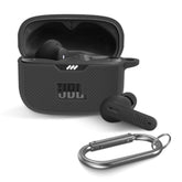 JBL Tune 230NC TWS Case Cover, Silicone Protective Portable Scratch Shock Resistant Logo Visible Design Cover Compatible with JBL 230NC Earbuds Charging Case with Carabiner - Black