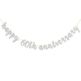 Glitter Silver Happy 60Th Anniversary Banner - Sixty Sign - Birthday And Wedding Party Bunting Decoration