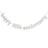 Glitter Silver Happy 60Th Anniversary Banner - Sixty Sign - Birthday And Wedding Party Bunting Decoration