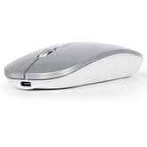 Wireless Mouse, Slim Rechargeable Silent Mouse,Bluetooth And 2.4G Wireless Computer Mice With 800-1200-1600 Adjustable Dpi For Desktop/Laptop/Tablet-Silver