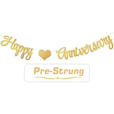 Gold Glittery Happy Anniversary Banner For Wedding Anniversary Party Decorations