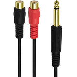 6.35Mm To 2 Rca Cable, Gold Plated 1/4 Inch Mono Ts Male To 2 Dual Rca Female