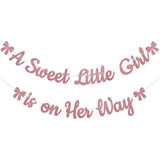 2pcs Sweet Little Girl Banners – Pink Bow Baby Shower & Gender Reveal Decor
