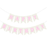 Burlap Happy Birthday Banner, Pink Assembled Happy Birthday Banner Sign Garland For Boys Girls Rustic Party Decorations