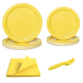 96 Pcs Party Plates, Yellow Paper Plates And Napkins, Disposable Tableware Set, Party Supplies For Kids Birthday Baby Shower Wedding Picnic, Serve For 24 Guests