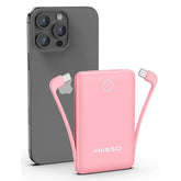 10000Mah Slim Portable Charger With Built In Cable, Power Bank Travel Charger External Battery Pack For Phone, 4 Output Usb Type C Cord Clutch Charger Compatible With Iphone, Pink