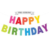 Pre-Strung Happy Birthday Banner - Bold Rainbow Garland, No DIY, 8ft Party Decor