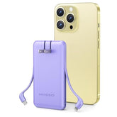 Ultra Slim 10000Mah Power Bank Built-In Cables And Foldable Ac Wall Plug, Pocket Size Usb C Portable Charger, External Battery Pack Compatible With Iphone Samsung Ipad Etc, Purple