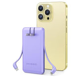 Ultra Slim 10000Mah Power Bank Built-In Cables And Foldable Ac Wall Plug, Pocket Size Usb C Portable Charger, External Battery Pack Compatible With Iphone Samsung Ipad Etc, Purple