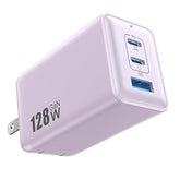 128W Usb C Wall Charger,Gan Iii 3-Port Fast Charging Station,Pd Qc Foldable Charger Block Portable 65W Laptop Adapter For Macbook Pro/Air,Ipad Pro,Galaxy S23,Dell Xps 13,Iphone 16/15/Pro Etc