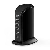 Charger Block 6 In 1 , 40W Usb C Charger 3A, Charging Hub With 5 Usb Ports(Shared 6A) For Multiple Electronics, Usb Charging Station Multiports, Universal Desktop Phone Charger Travel Ready, Black