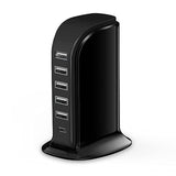 Charger Block 6 In 1 , 40W Usb C Charger 3A, Charging Hub With 5 Usb Ports(Shared 6A) For Multiple Electronics, Usb Charging Station Multiports, Universal Desktop Phone Charger Travel Ready, Black