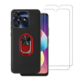 Compatible For Blu G64L Case 2 Pack Screen Protector Tempered Glass,Full Body Shock Protective Kickstand 360 Ring Holder Back Phone Cover For Blu G64L -Red