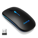 Wireless Bluetooth Mouse, Dual Mode(Bluetooth 5.2 And 2.4G) Usb Optical Mouse, Led Slim, Rechargeable (Type C Charging Port, Black) For Laptop, Pc, Mac Os, Android, Windows