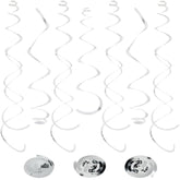 24 Pcs Silver Foil Hanging Swirl, Sparkle Ceiling Hanging Decorations, Plastic Streamer Party Decorations, Swirl Decorations With Double-Swirls And Single-Swirls For Birthday,Happy New Years