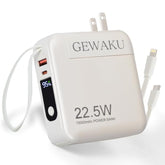 Portable Charger 15000Mah Power Bank 22.5W Fast Charging Built-In Cables And Ac Wall Plug, 3-In-1 Compact Usb-C Battery Pack Travel Essentials For Iphone 16,Ipad, Android, Samsung (White)