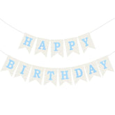 Burlap Happy Birthday Banner, Blue Assembled Happy Birthday Banner Sign Garland For Boys Girls Rustic Party Decorations