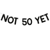 Not 50 Yet Banner - Last Year In My 40S Banner, Happy 49Th Birthday Sign, Cheers To 49 Years, Funny 49Th Birthday Party Decorations Black Glitter