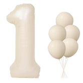 40" Beige Number 1 Balloon with Matching Latex Balloons 1st Birthday Decor
