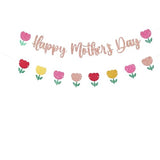 Happy Mother's Day Banner Set Decoration for Mother's Day Party Decorations Backdrop Garland for Mom Mother's Day Glitter Garland Photo Props (Rose Gold Tulip)