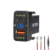 Car Charger Dual 18W Usb Pd+Qc3.0 Fast Charge For Toyota, Type C Usb Car Power Socket With Led Voltmeter Display, Compatible With 12/24V Cars(1.6 * 0.9Inch)