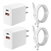 Iphone 15 14 Pro Max Charger Fast Charging, 20W Dual Port Usb-C Fast Wall Charger Block With 6.6Ft 2-In-1 Long Usb-C To Usb-C&L-Ightning Cable Cord For Iphone 15/14/Plus/Pro/Pro Max /13/12/Ipad -2Pack