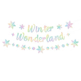 Holographic Winter Wonderland Banner, Iridescent Snowflake Garland Banner For Christmas Decoration