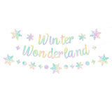 Holographic Winter Wonderland Banner, Iridescent Snowflake Garland Banner For Christmas Decoration
