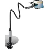 Gooseneck Bed Phone Holder, Flexible Long Arm Phone Mount For Desk, Clip Bracket Clamp Stand, Stand, Mobile Cell Phone Stand Document Camera Nintendo Switch (Black)