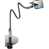 Gooseneck Bed Phone Holder, Flexible Long Arm Phone Mount For Desk, Clip Bracket Clamp Stand, Stand, Mobile Cell Phone Stand Document Camera Nintendo Switch (Black)