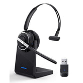 Bluetooth Headset, Wireless Headset With Microphone For Pc, V5.2 Computer Headset With Noise Cancelling Mic, Usb Dongle, Charging Base & Mute Button For Work, Cell Phones, Computer (Black)