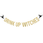 Pre-Strung Drink Up Witches Banner Gold Glitter Halloween Sign Garland for Indoor Outdoor Decor