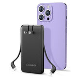 Ultra Slim 10000Mah Power Bank Built-In Cables And Foldable Ac Wall Plug, Pocket Size Usb C Portable Charger, External Battery Pack Compatible With Iphone Samsung Ipad Etc, Black