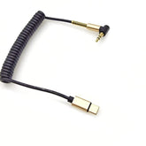 Coiled Usb C To 90 Degrees 3.5Mm Audio Aux Jack Cable, Type C Male To 3.5Mm Male Extension Headphone Audio Stereo Cord Car Aux Cable For Usb-C Smartphone Device