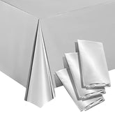 3 Pack Shiny Silver Foil Plastic Tablecloths for Party Decor, 54x108 Inches