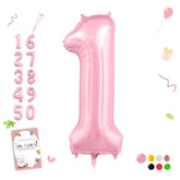 Pastel Pink 1 Balloons, 40 Inch Large Light Pink Foil Number Balloons 0-10, Self-Sealing 1St Birthday Balloon For Girls Women Anniversary Baby Shower Princess Party Decorations Supplies