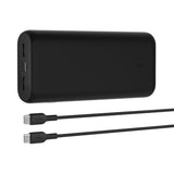 Belkin Portable Charger, 3-Port Power Bank - 12in. USB-C to USB-C Cable Included - 20000 mAh w/PD 20W for iPhone 17, Air, Pro, Pro Max, AirPods, Nintendo Switch 2 & More - Travel Essentials Black