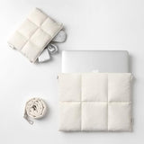 Puffy Laptop Sleeve 15 Inch 16 Inch, Quilted Puffer Pillow Case With Strap Compatible For Macbook Air 15" M4 2025, Macbook Pro 16" M4, Sleeve & Organizer Bundle, Rice