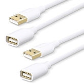 2 Pack 10Ft+10Ft Usb Extension Cable - Bright White Usb Extender Cord Usb 2.0 Data Transfer Male To Female Extension Cord With Usb Ports For Flash Drive/Hard Drive/Mouse/Printer/Webcam