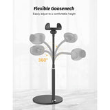 Cell Phone Stand, Adjustable Height & Angle Gooseneck Stand For Desk Flexible Arm Universal Holder, Aluminum Alloy Desktop Recording Compatible With 3.5"7" Device (Black)