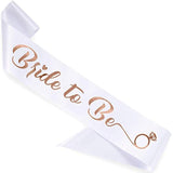 'Bride To Be' Bachelorette Party Sash - Bridal Shower White Satin Sash With Rose Gold Foil Lettering - Hen Party Decorations Supplies Accessories, Wedding Engagement Party Favors Gift