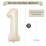 40 Inch Beige Number Balloon 1, Large Cream Number Foil Mylar Balloons For Birthday Party Celebration Decorations Supplies, Digital Balloons For Wedding Anniversary Events Decorations