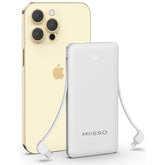 10000Mah Slim Portable Charger With Built In Cable, Power Bank Travel Charger External Battery Pack For Phone, 4 Output Usb Type C Cord Clutch Charger Compatible With Iphone, White