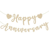 Happy Anniversary Banner, Pre-Strung Gold Glitter Wedding Anniversary Decorations Romantic, Couples Shower Decorations Banner For Happy Wedding Reception Day Bridal Shower Party