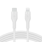 Belkin BoostCharge Flex Silicone USB-C to Lightning Cable (2M/6.6FT), MFi-Certified Charging Cable for iPhone Series with Cable Clip - White