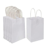 100 Pack 5.25X3.25X8.25 Inch Small White Kraft Paper Bags With Handles Bulk For Birthday Wedding Party Favors Grocery Retail Shopping Business Goody Craft Gift Bags Cub Sacks (100Pcs Count)