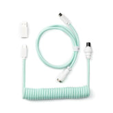 Custom Coiled Aviator Usb-C Cable - Mint, 5-Pin (Gx12) Detachable Metal Connector, Usb-A Adapter, Durable Braided Cable For Mechanical Keyboards, Charging & Data Transfer